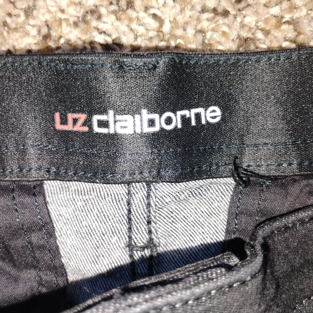 NEW Liz Claiborne Black Stretch Denim Pants 12P Mid-Rise Utility Style